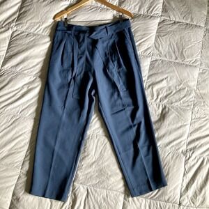 NWT Loft Outlet Pleated Taper Leg Ankle Dress Pants Womens PL Tie Belt Blue Gray